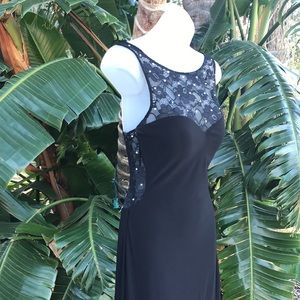 Xscape Front slit cut out lace gown